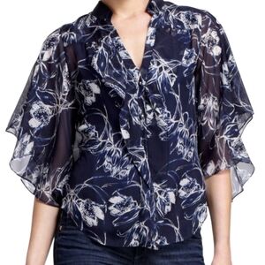 NEW Leifsdottir Anthropologie Inked Tulip Silk Kimono Button Frnt Blouse 14 NWOT
